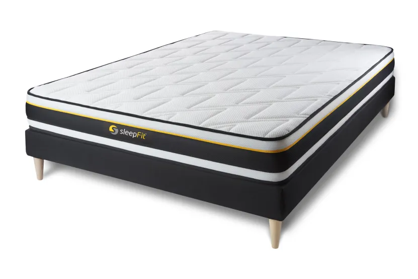 Ensemble Matelas Sommier 140x220 cm - Sommier Noir (en kit) - Soft