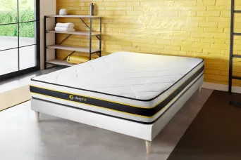 Ensemble Matelas Sommier 140x190 cm - Sommier Blanc (déjà monté) - Flexy