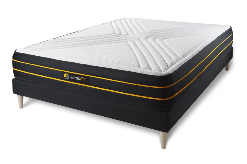 Ensemble Matelas Sommier 140x200 cm - Sommier Noir (déjà monté) - Ultra