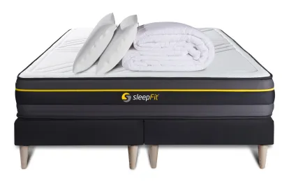 Pack lit complet 180x200 cm - Matelas + 2 Sommiers noirs + 2 oreillers + Couette - Active