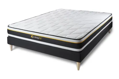 Ensemble Matelas Sommier 120x210 cm - Sommier Noir (en kit) - Soft