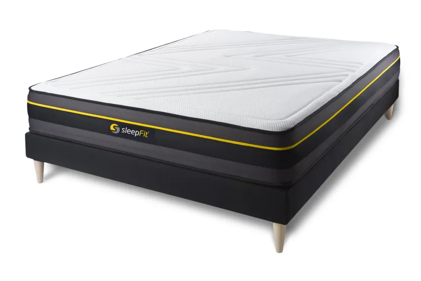 Ensemble Matelas Sommier 140x200 cm - Sommier Noir (déjà monté) - Active