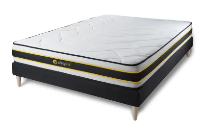 Ensemble Matelas Sommier 140x220 cm - Sommier Noir (en kit) - Flexy