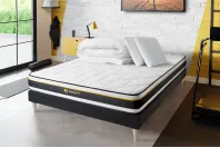 Pack lit complet 200x200 cm - Matelas + Sommier Noir (en kit) + 2 oreillers + Couette - Soft Pack lit complet 200x200 cm - Matelas + Sommier Noir (en kit) + 2 oreillers + Couette - Soft