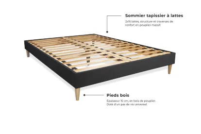 Ensemble Matelas Sommier 140x190 cm - Sommier Noir (en kit) - Flexy
